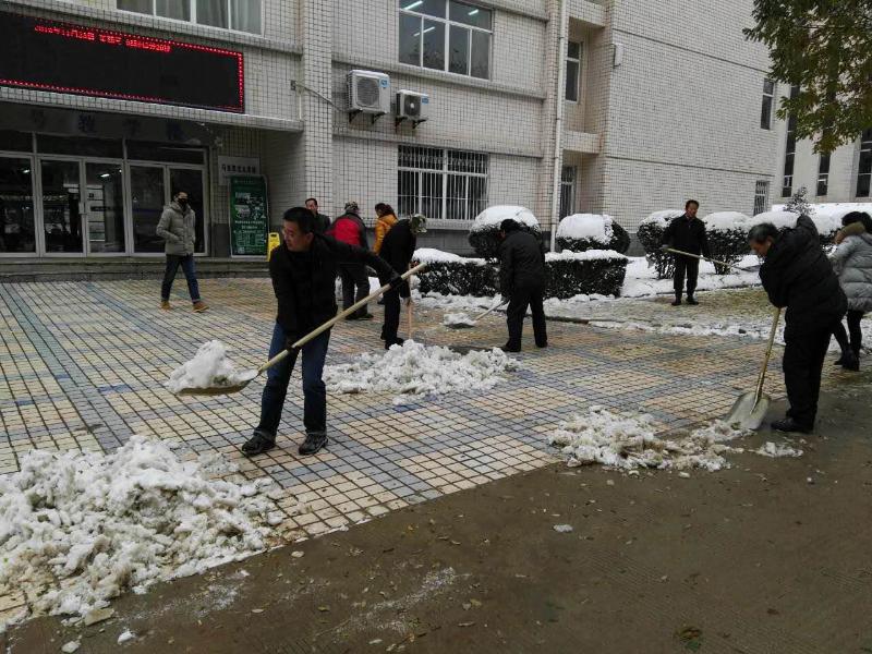 破冰铲雪，菠菜担保网职工为师生出行保驾护航